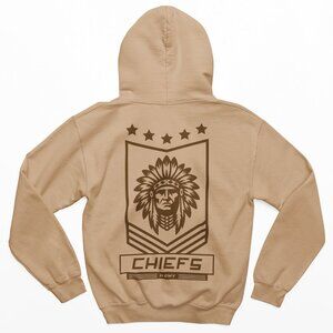 NEW Kansas City Chiefs Fan Army Front Back Print Pullover Hoodie TAN SAND